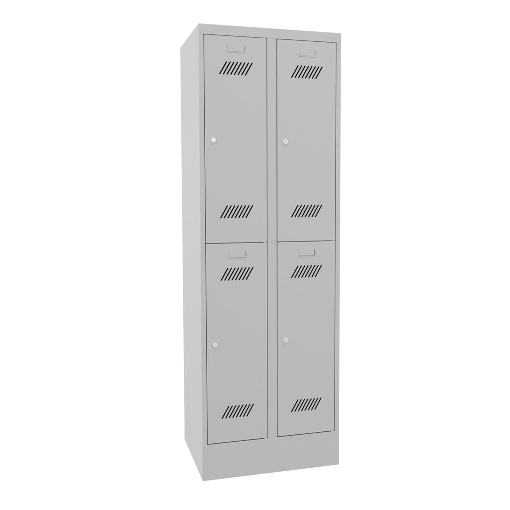 Illustration du produit: Armoire-penderie BASIC avec socle et serrure à cylindre, 2 niveaux, 4 compartiments, H x l x P 1 850 x 630 x 500 mm, gris clair, gris clair