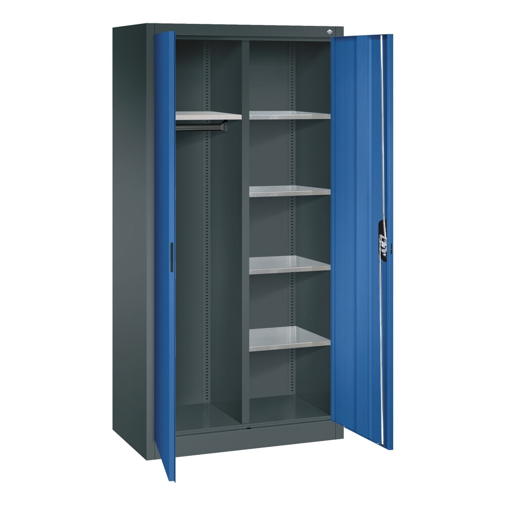 N° de l'image du produit 4 : C+P Armoire de bureau 6 compartiments + tringle à vêtements, HxlxP 1 950 x 930 x 500 mm, gris anthracite, bleu gentiane