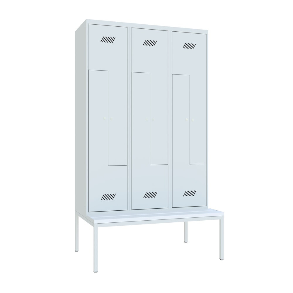 Illustration du produit: Armoire-penderie en Z avec banc PAVOY, 6 compartiments, serrure à cylindre, gris clair, gris clair, Plastique, blanc