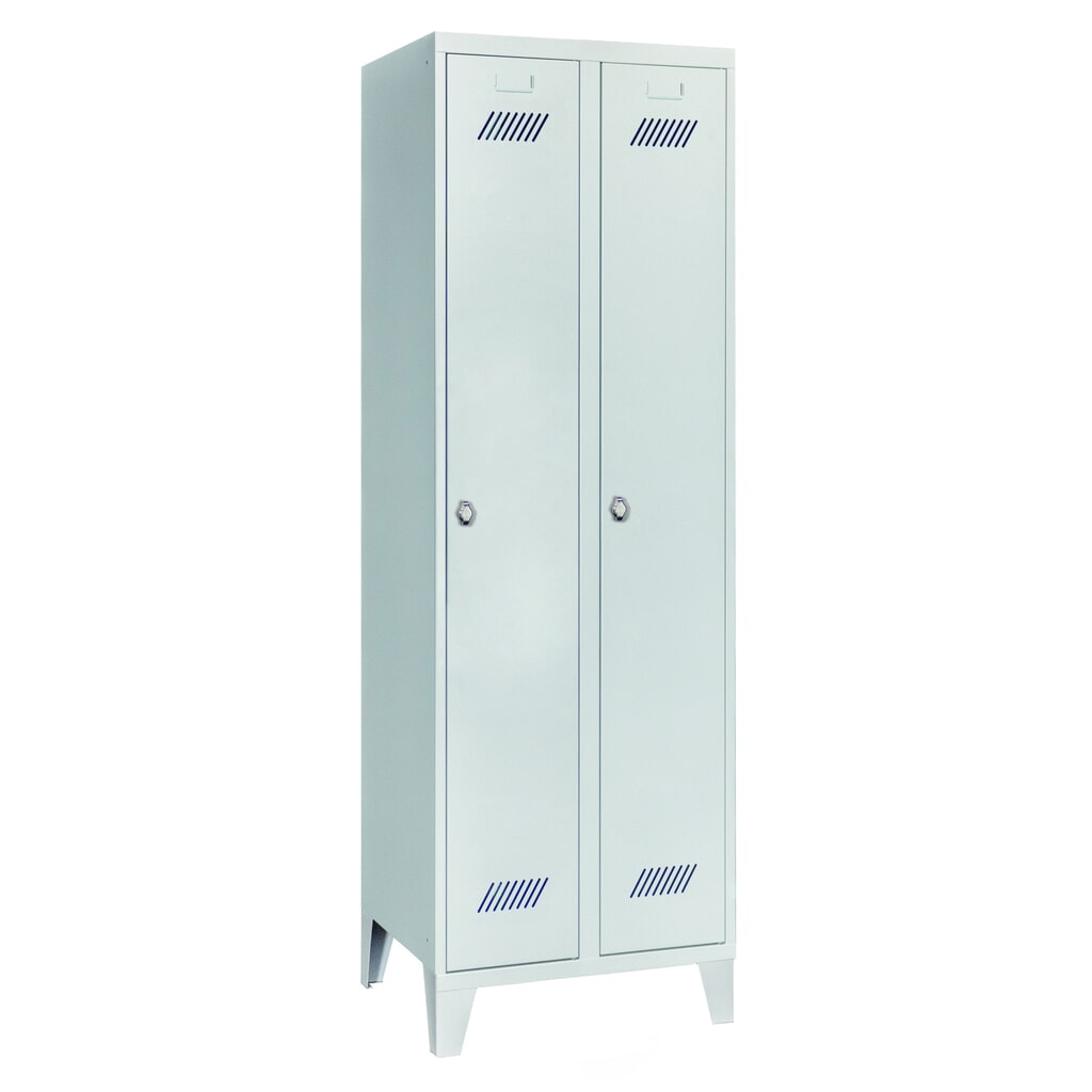 Armoire-penderie PAVOY avec pieds + fermeture à pêne tournant, 2 compartiments, H x l x P 1 850 x 630 x 500 mm, gris clair, gris clair Illustration du produit: Armoire-penderie PAVOY avec pieds + fermeture à pêne tournant, 2 compartiments, H x l x P 1 850 x 630 x 500 mm, gris clair, gris clair