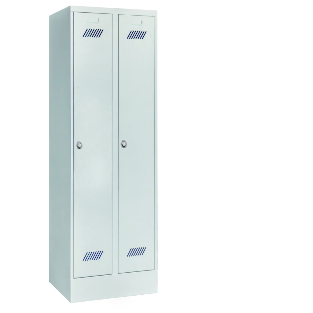 Armoire-penderie PAVOY avec socle + fermeture à pêne tournant, 2 compartiments, H x l x P 1 850 x 630 x 500 mm, gris clair, gris clair N° de l'image du produit 2 : Armoire-penderie PAVOY avec socle + fermeture à pêne tournant, 2 compartiments, H x l x P 1 850 x 630 x 500 mm, gris clair, gris clair