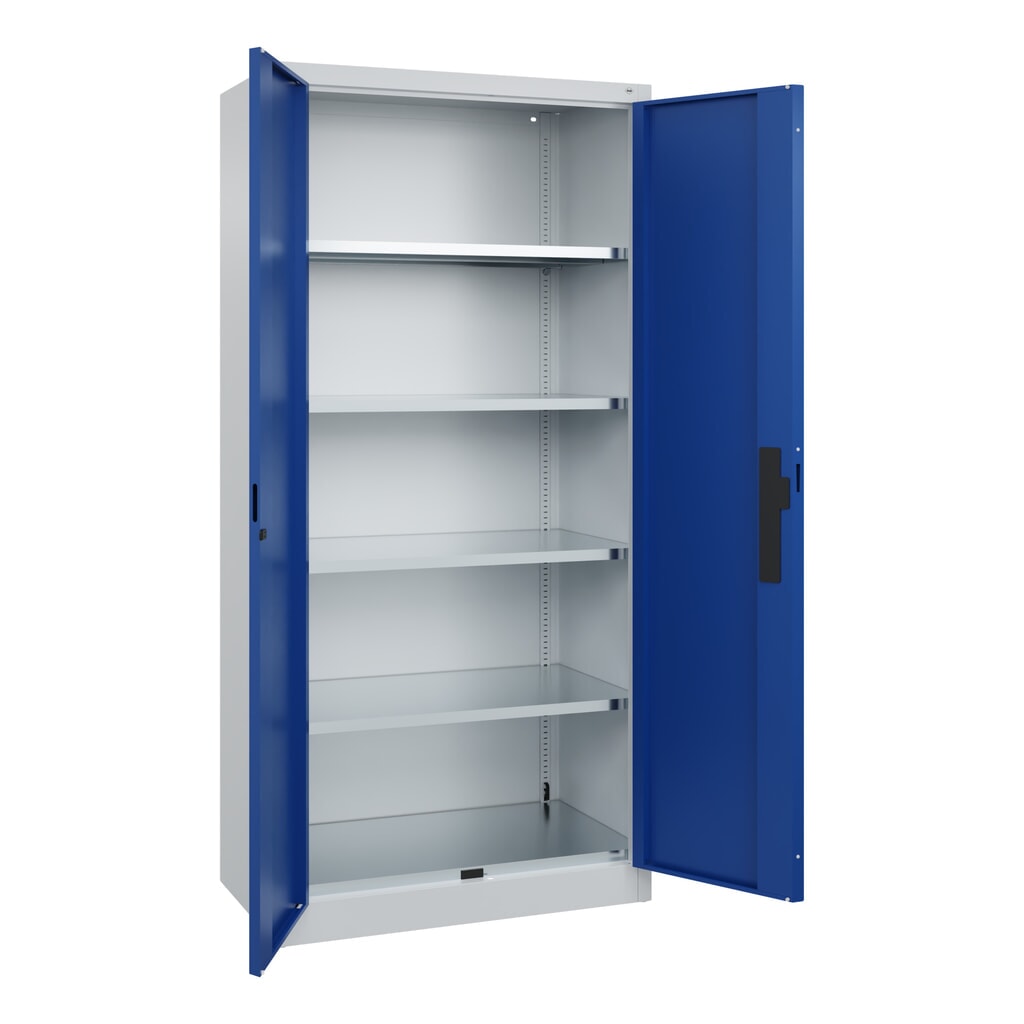 N° de l'image du produit 5 : Armoire pour charges lourdes C+P avec 4 tablettes, H x l x P 1 950 x 930 x 500 mm, gris clair, bleu gentiane