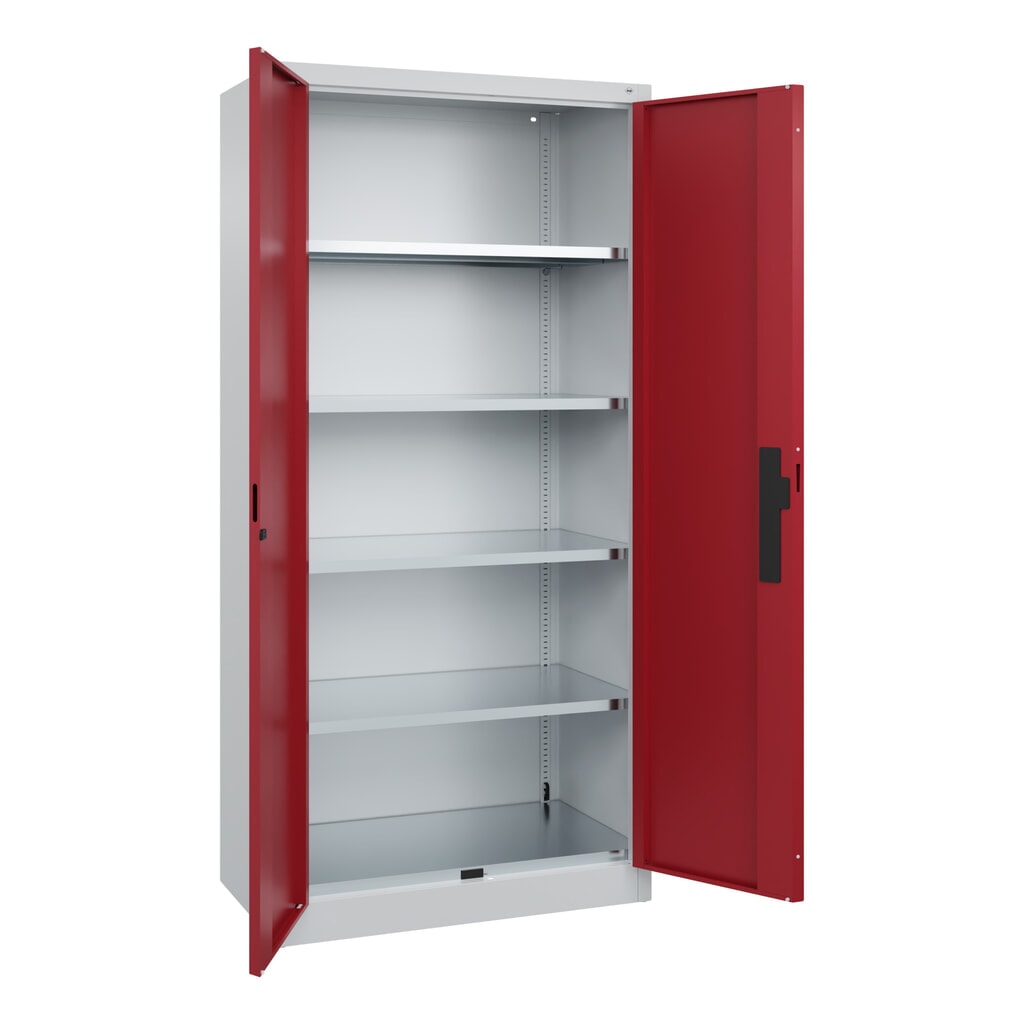 Armoire pour charges lourdes C+P avec 4 tablettes, H x l x P 1 950 x 930 x 500 mm, gris clair, rouge rubis N° de l'image du produit 6 : Armoire pour charges lourdes C+P avec 4 tablettes, H x l x P 1 950 x 930 x 500 mm, gris clair, rouge rubis