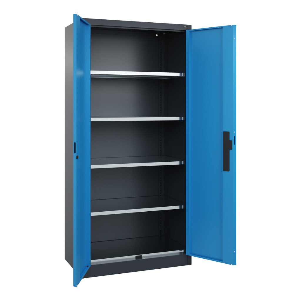 Armoire pour charges lourdes C+P avec 4 tablettes, H x l x P 1 950 x 930 x 500 mm, gris anthracite, bleu clair N° de l'image du produit 6 : Armoire pour charges lourdes C+P avec 4 tablettes, H x l x P 1 950 x 930 x 500 mm, gris anthracite, bleu clair