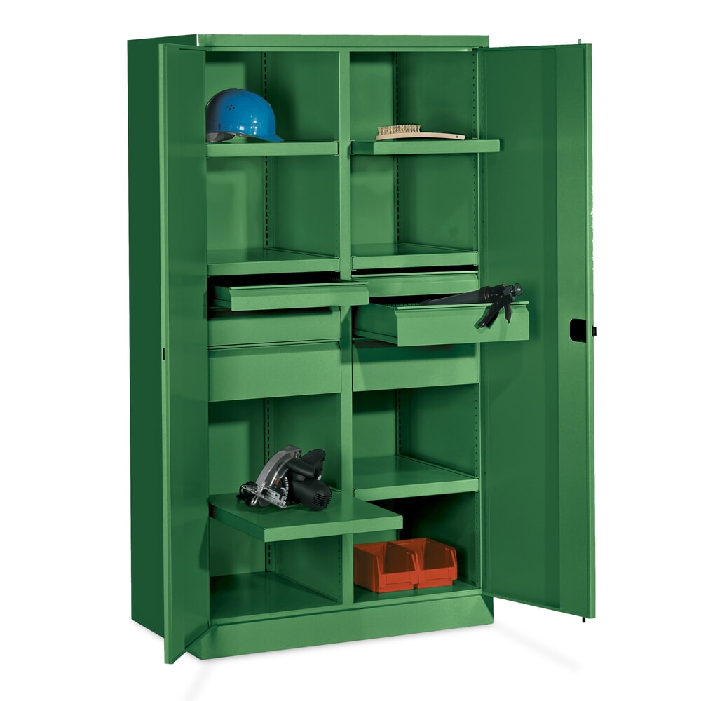 N° de l'image du produit 2 : Armoire pour charges lourdes PAVOY Premium avec paroi intermédiaire, 6 tablettes + tiroirs 6 x 175 mm, gris clair, gris clair