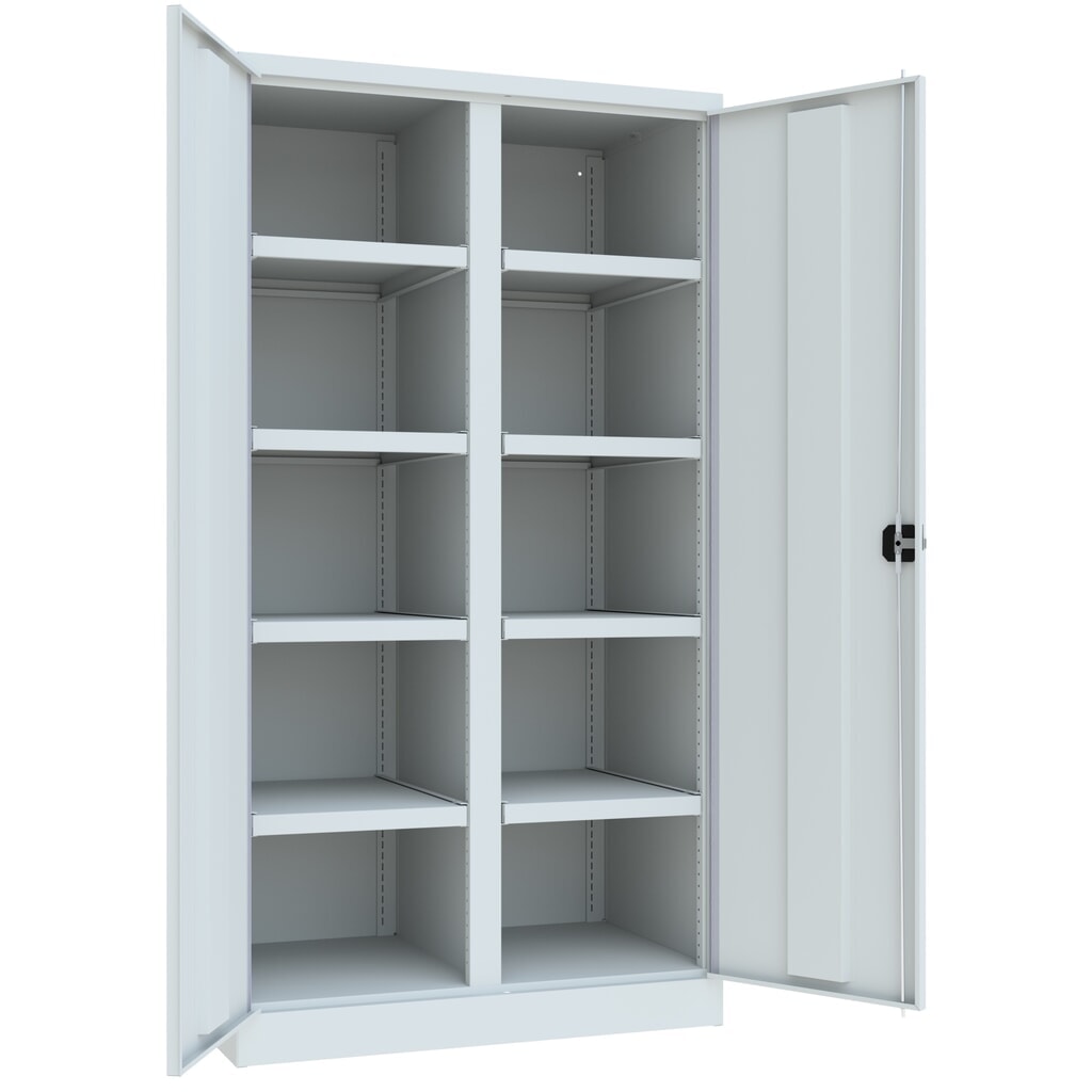 N° de l'image du produit 3 : Armoire pour charges lourdes PAVOY Premium avec paroi intermédiaire, 8 tablettes, gris clair, gris clair