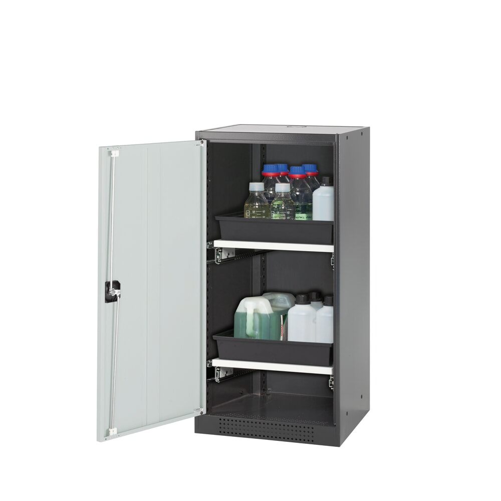 Illustration du produit: Armoire à produits chimiques asecos® CS-CLASSIC, avec 2 tablettes extractibles et bac en PP, haut. x larg. x prof. 1 105 x 545 x 520 mm, gris clair