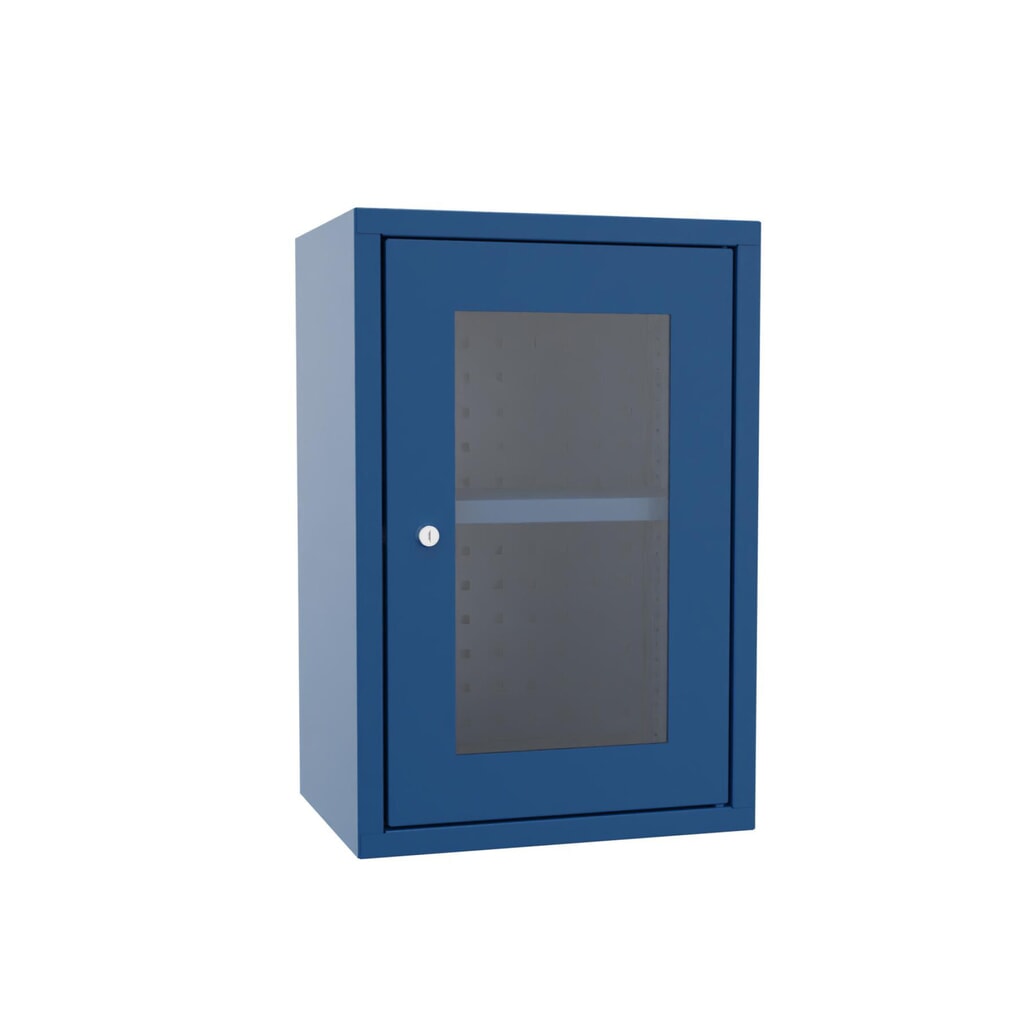 Armoire suspendue PAVOY avec regard, H x l x P 600 x 400 x 300 mm, paroi arrière perforée, bleu gentiane, bleu gentiane N° de l'image du produit 1 : Armoire suspendue PAVOY avec regard, H x l x P 600 x 400 x 300 mm, paroi arrière perforée, bleu gentiane, bleu gentiane