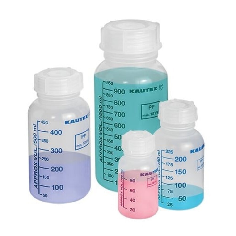 Illustration du produit: Denios bouteilles à large ouverture en PP (polypropylène), échelle de volume, avec bouchon à vis, 1 000 ml, lot de 12