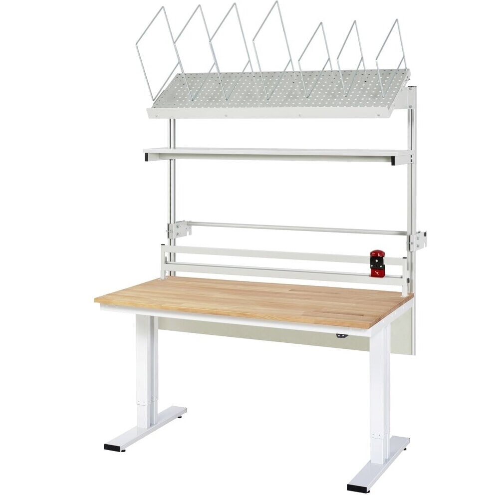 Illustration du produit: Ensemble de table d’emballage RAU réglable en hauteur électriquement adlatus 300, installation avec magasin de cartons, unité de déroulage et dispositif de coupe, H x l x P 1 850–2 250 mm x 2 000 mm x 800 mm