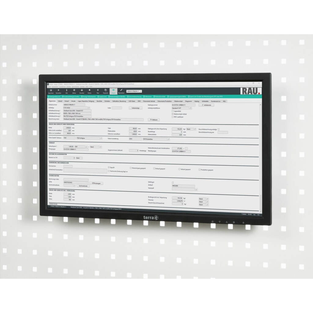 Support pour écran plat pour la table d'emballage RAU, pour montage sur plaque perforée Illustration du produit: Support pour écran plat pour la table d'emballage RAU, pour montage sur plaque perforée