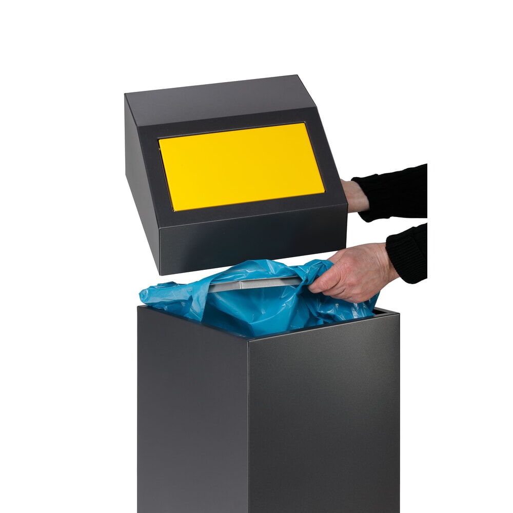 N° de l'image du produit 5 : Collecteur de recyclage VAR® WSG 40E, pour l’intérieur, auto-extinguible, capacité 43 litres, gris fer micacé, jaune trafic