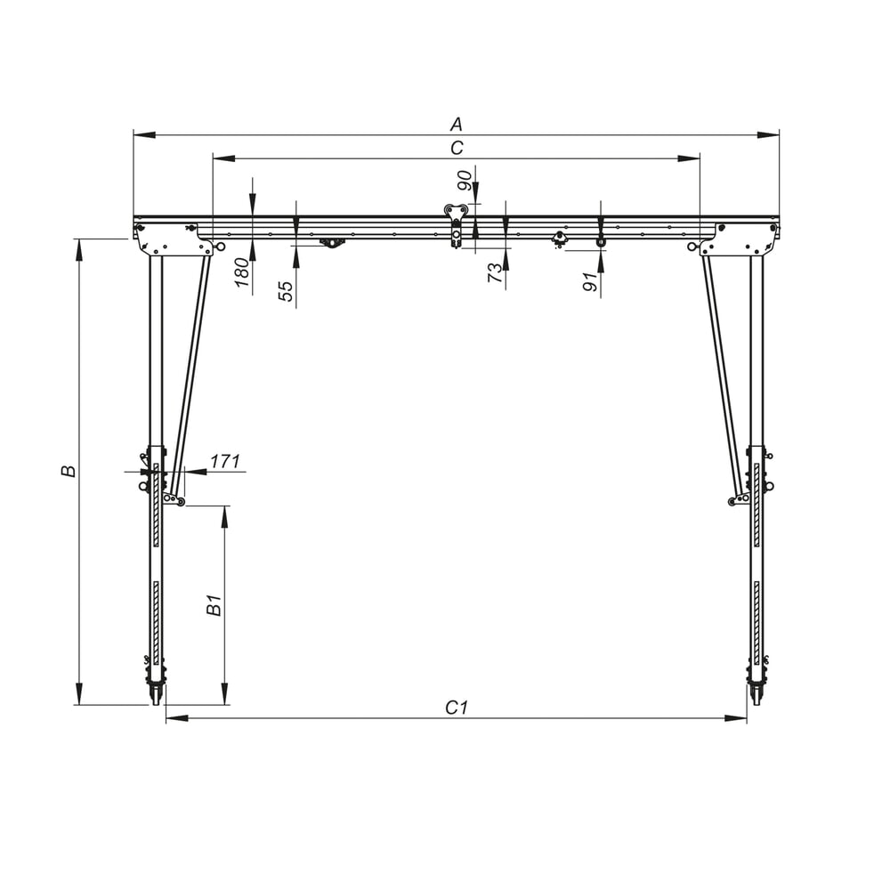 N° de l'image du produit 10 : Grue portique en aluminium RLPK PLANETA, y compris palan à levier, mobile, longueur 2 000 mm, capacité de charge 2 000 kg, taille S