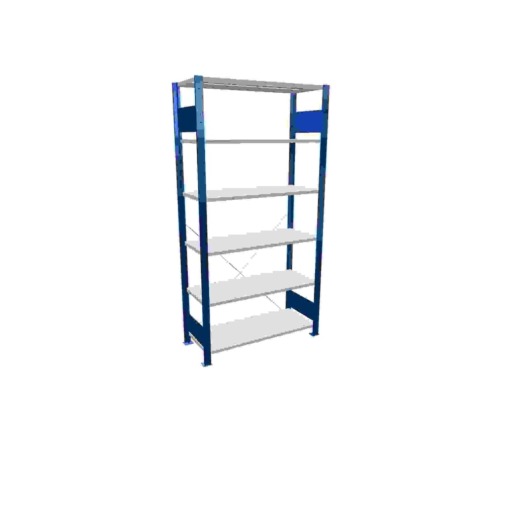 Illustration du produit: SCHULTE Rayonnage à tablettes bleu gentiane / gris clair avec 6 tablettes en tôle d’acier, charge par tablette 150 kg, HxlxP 2 000 x 1 060 x 436 mm