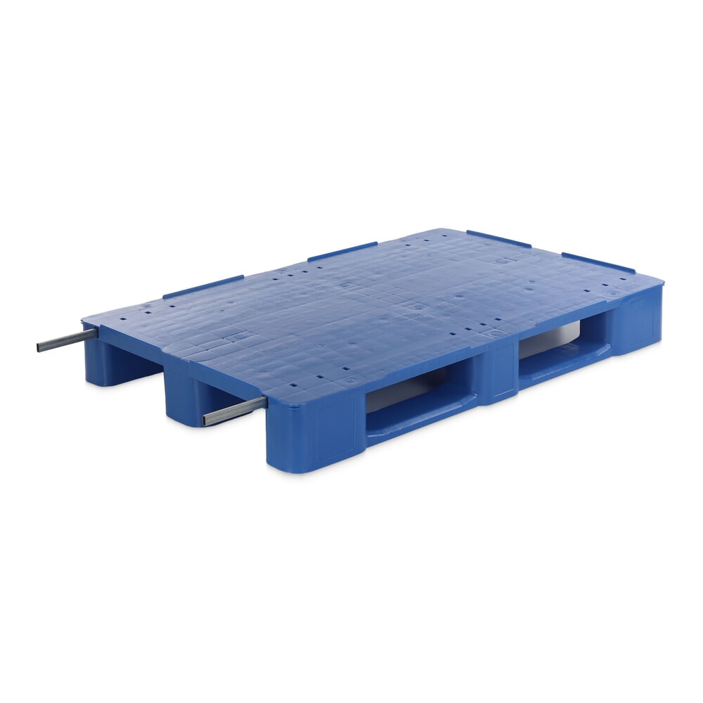 Illustration du produit: Alpha palette EURO en plastique, polyéthylène, renfort en acier, plateau supérieur fermé, bleue