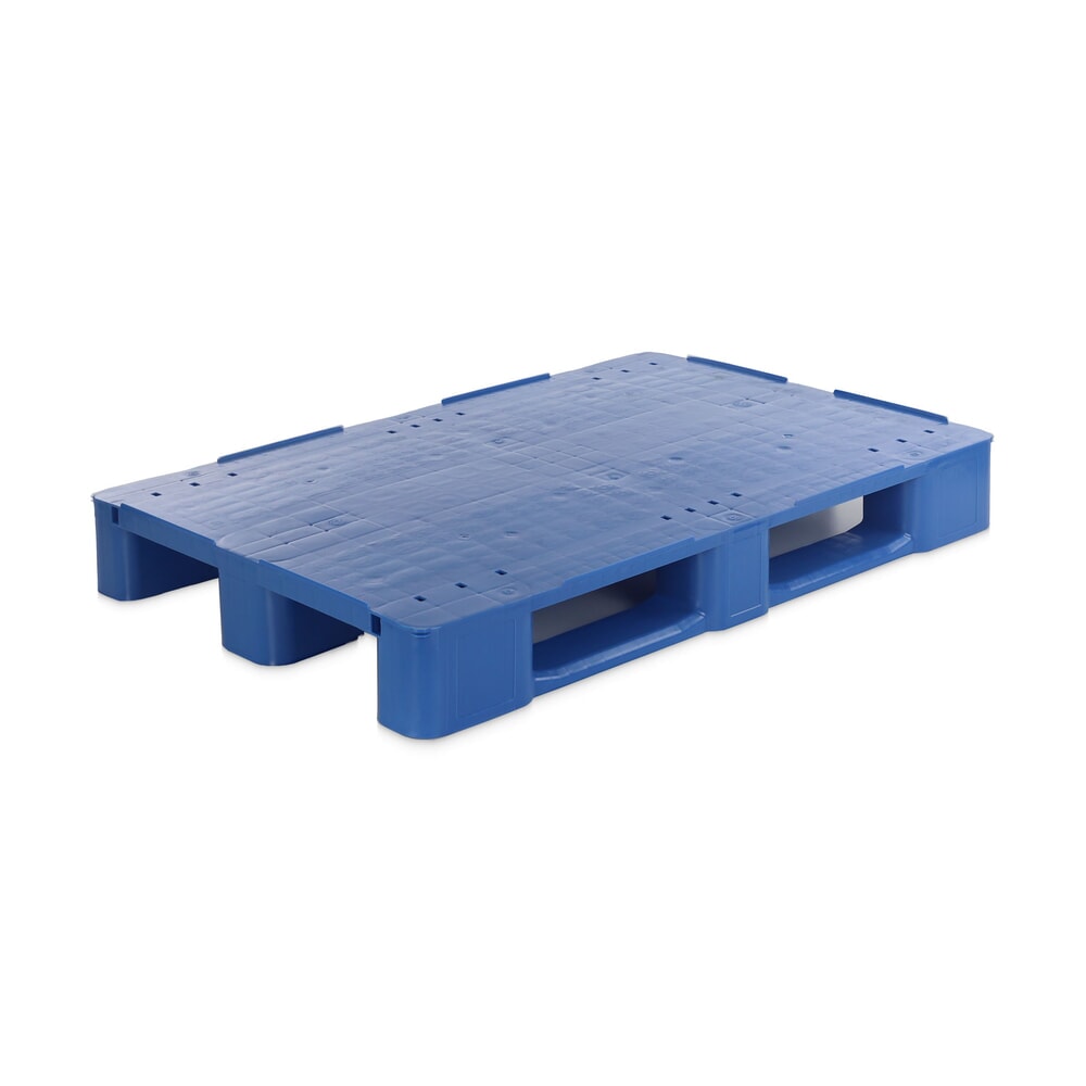 Illustration du produit: Alpha palette EURO en plastique, polyéthylène, plateau supérieur fermé, 3 patins, bleue