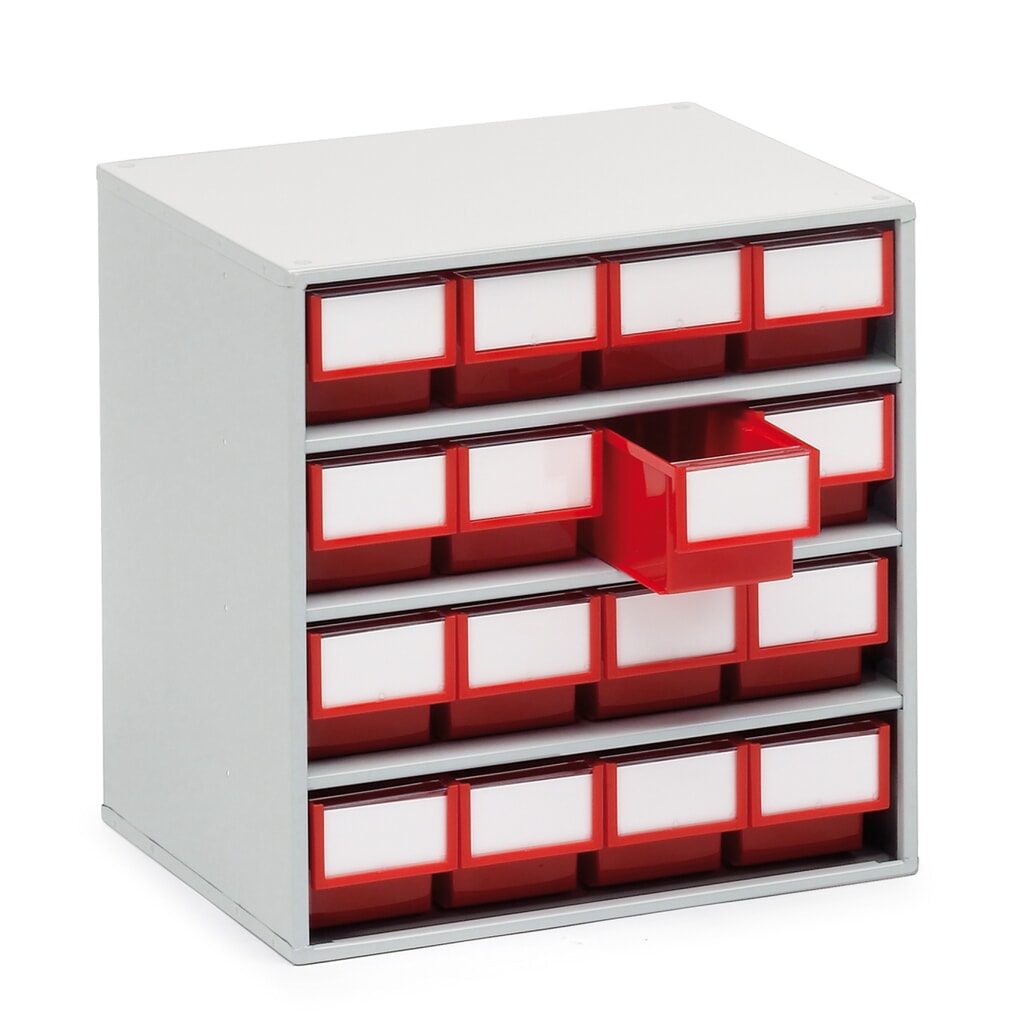 Système de rangement à tiroirs, 16 tiroirs, profondeur 300 mm, rouge Illustration du produit: Système de rangement à tiroirs, 16 tiroirs, profondeur 300 mm, rouge