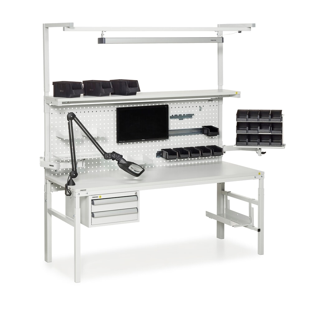 N° de l'image du produit 5 : Table de travail TRESTON TPH avec étagère, ESD, réglable en hauteur manuellement, lxP 1 200 x 700 mm