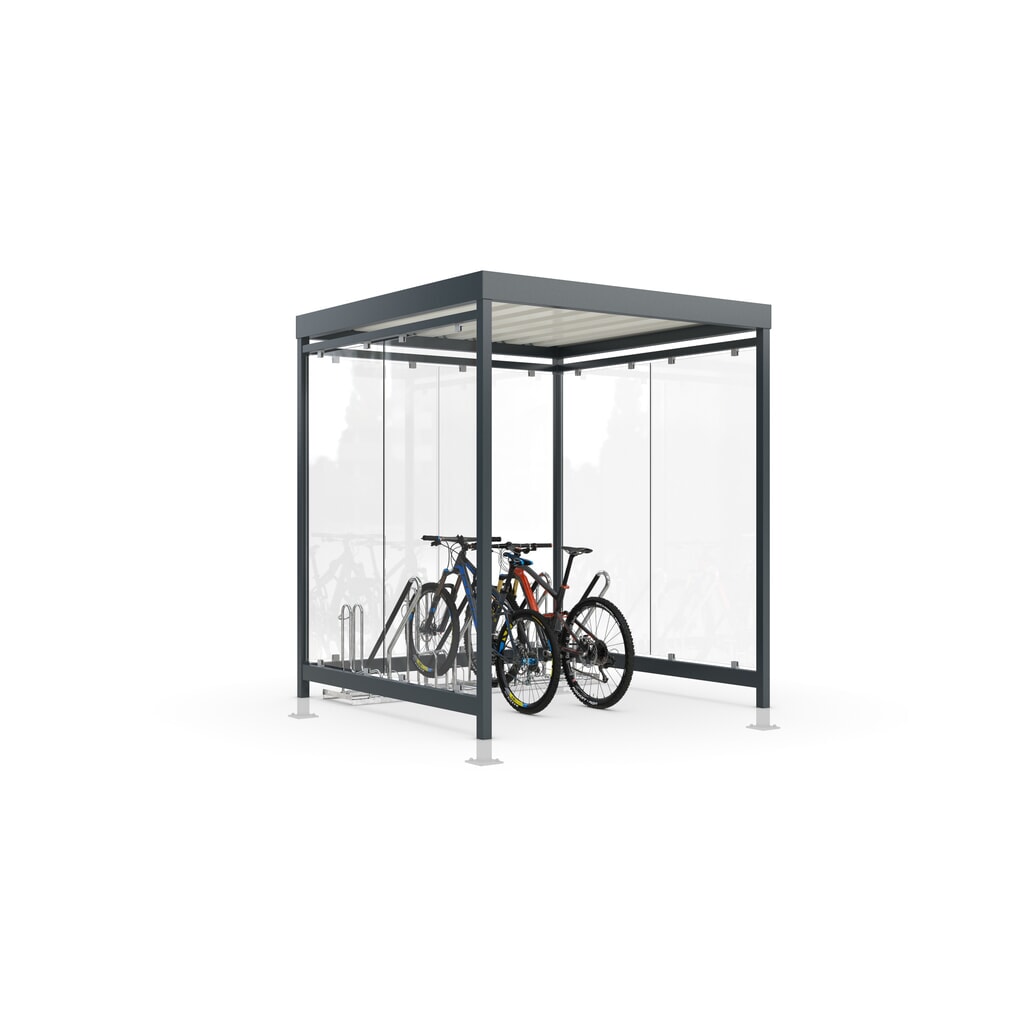 N° de l'image du produit 1 : wsm® abri à vélos Economy Köln, vitrage ESG, système de stationnement de vélos 4702 XBF, pour 4 vélos, H x l x P 2440 mm x 2165 mm x 2165 mm