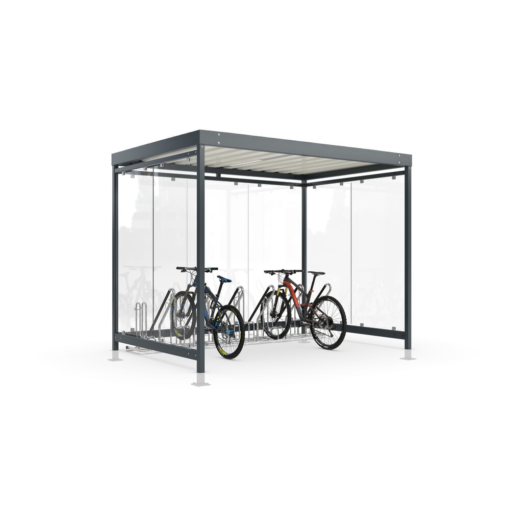 N° de l'image du produit 1 : wsm® abri à vélos Professional Köln, vitrage ESG, éclairage intégré, en kit, pour 6 vélos, H x l x P 2440 mm x 3180 mm x 2165 mm