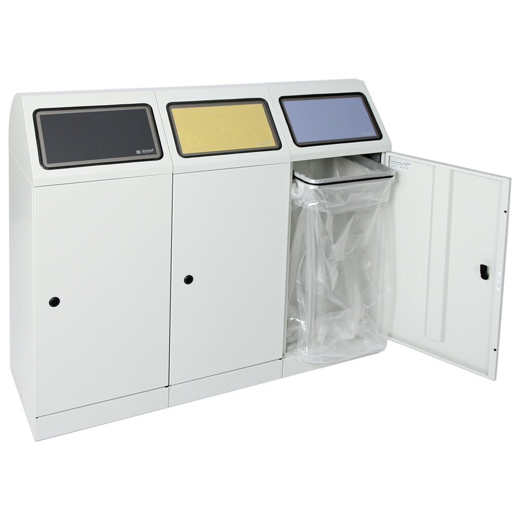 Collecteur de recyclage stumpf®, 3x 70 litres, avec porte battante et support pour sac poubelle N° de l'image du produit 2 : Collecteur de recyclage stumpf®, 3x 70 litres, avec porte battante et support pour sac poubelle