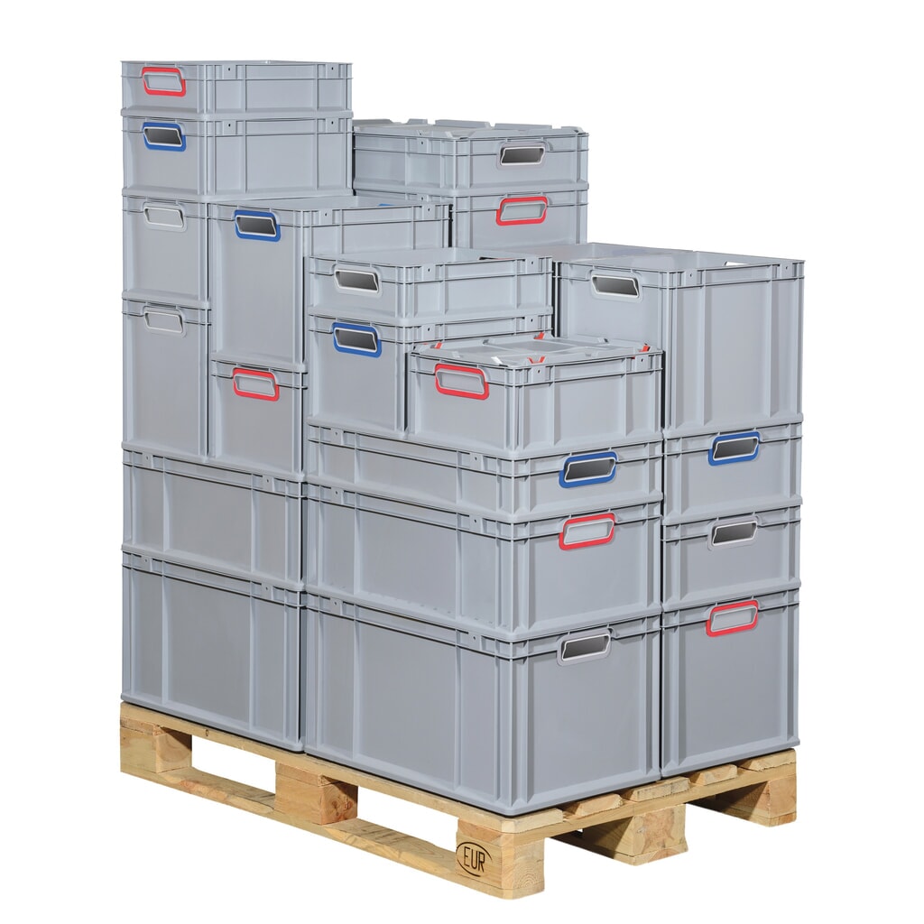 N° de l'image du produit 2 : Allit Eurobox, avec poignées encastrées rouges, haut. x larg. x prof. 220 x 400 x 300 mm, 20 litres