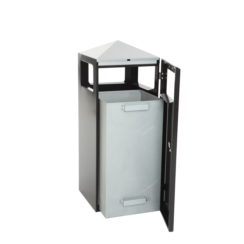 N° de l'image du produit 4 : Poubelle-cendrier Pyramide, carrée, contenant de base en acier inoxydable, 70 litres, noir