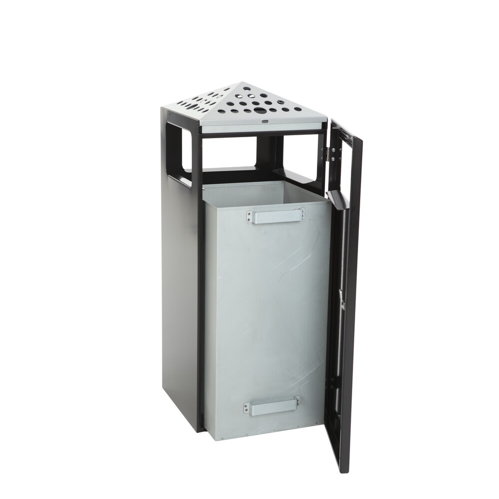 N° de l'image du produit 5 : Poubelle-cendrier Pyramide, carrée, contenant de base en acier inoxydable, 70 litres, noir