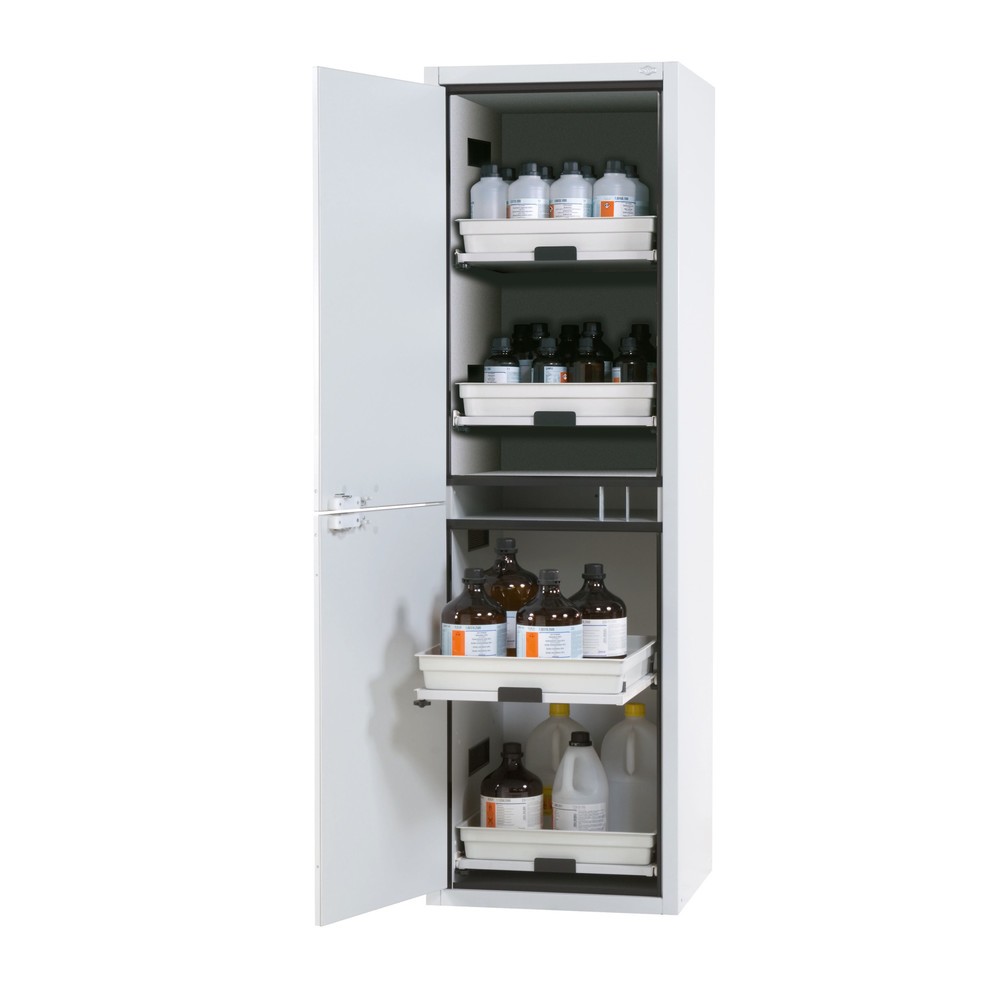 Illustration du produit: Armoire à acides et produits chimiques asecos® CLASSIC, HxlxP 1 965 x 597 x 603 mm, 4 étagères coulissantes avec bac en PP, gris clair