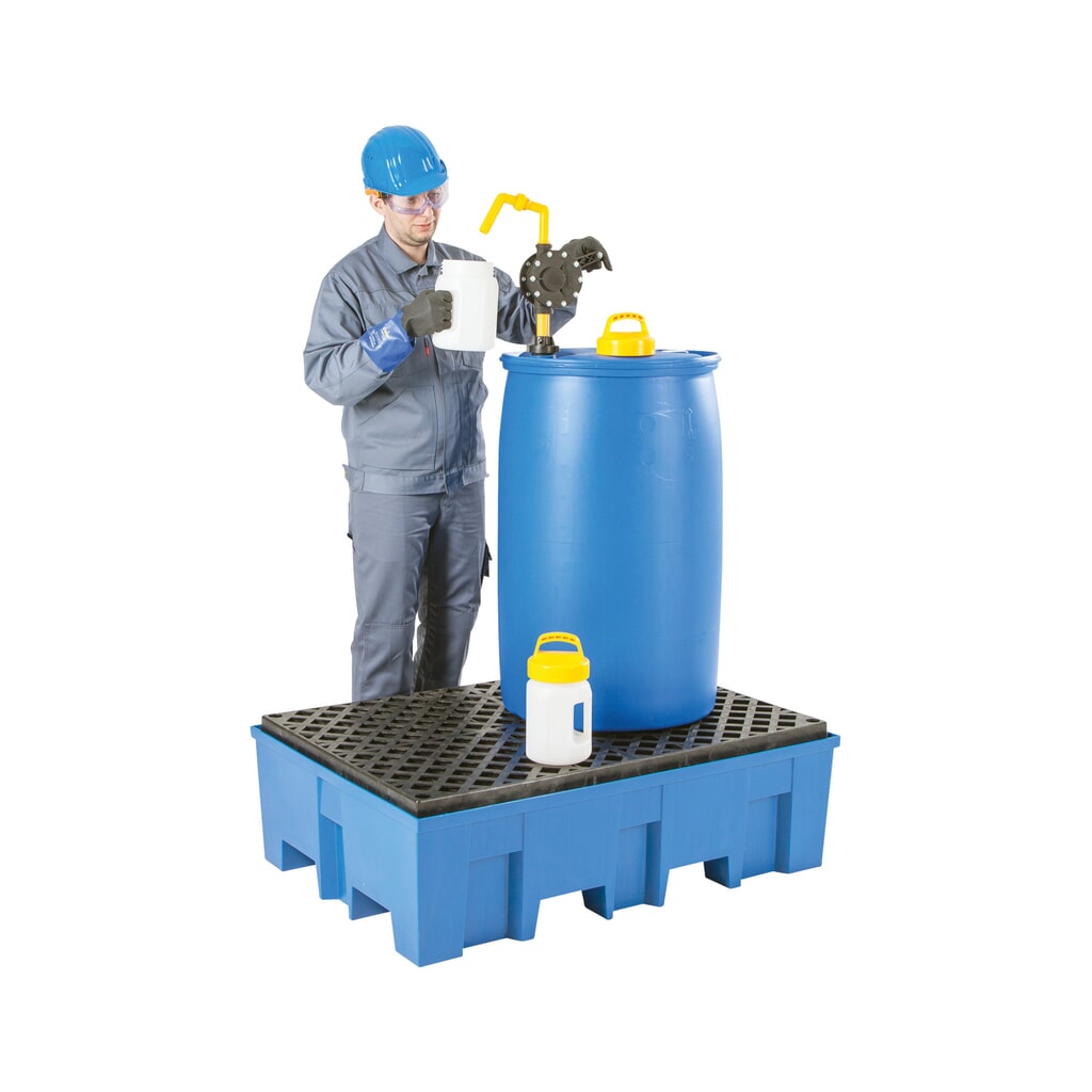 N° de l'image du produit 2 : asecos® bac de rétention en polyéthylène (PE) avec entrées de fourche, 2 x 200 l, H x l x P 350 x 865 x 1 245 mm, grille en polyéthylène (PE)