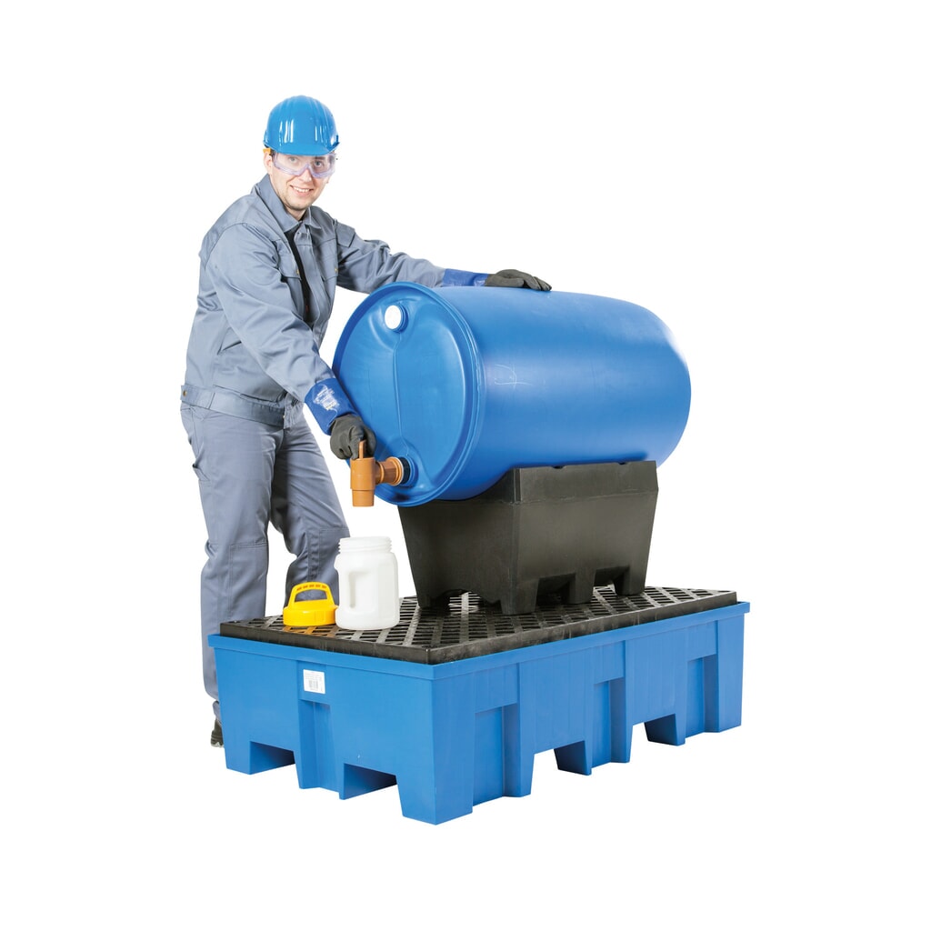 N° de l'image du produit 3 : asecos® bac de rétention en polyéthylène (PE) avec entrées de fourche, 2 x 200 l, H x l x P 350 x 865 x 1 245 mm, grille en polyéthylène (PE)