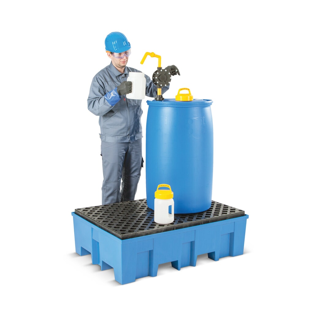 Illustration du produit: asecos® bac de rétention en polyéthylène (PE) avec entrées de fourche, 4 x 200 l, H x l x P 300 x 1 235 x 1 235 mm, grille en polyéthylène (PE)