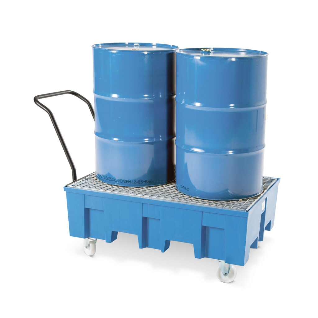 asecos® bac de rétention en polyéthylène (PE), mobile, 2 x 200 l, H x l x P 1 030 x 865 x 1 245 mm, grille galvanisée Illustration du produit: asecos® bac de rétention en polyéthylène (PE), mobile, 2 x 200 l, H x l x P 1 030 x 865 x 1 245 mm, grille galvanisée