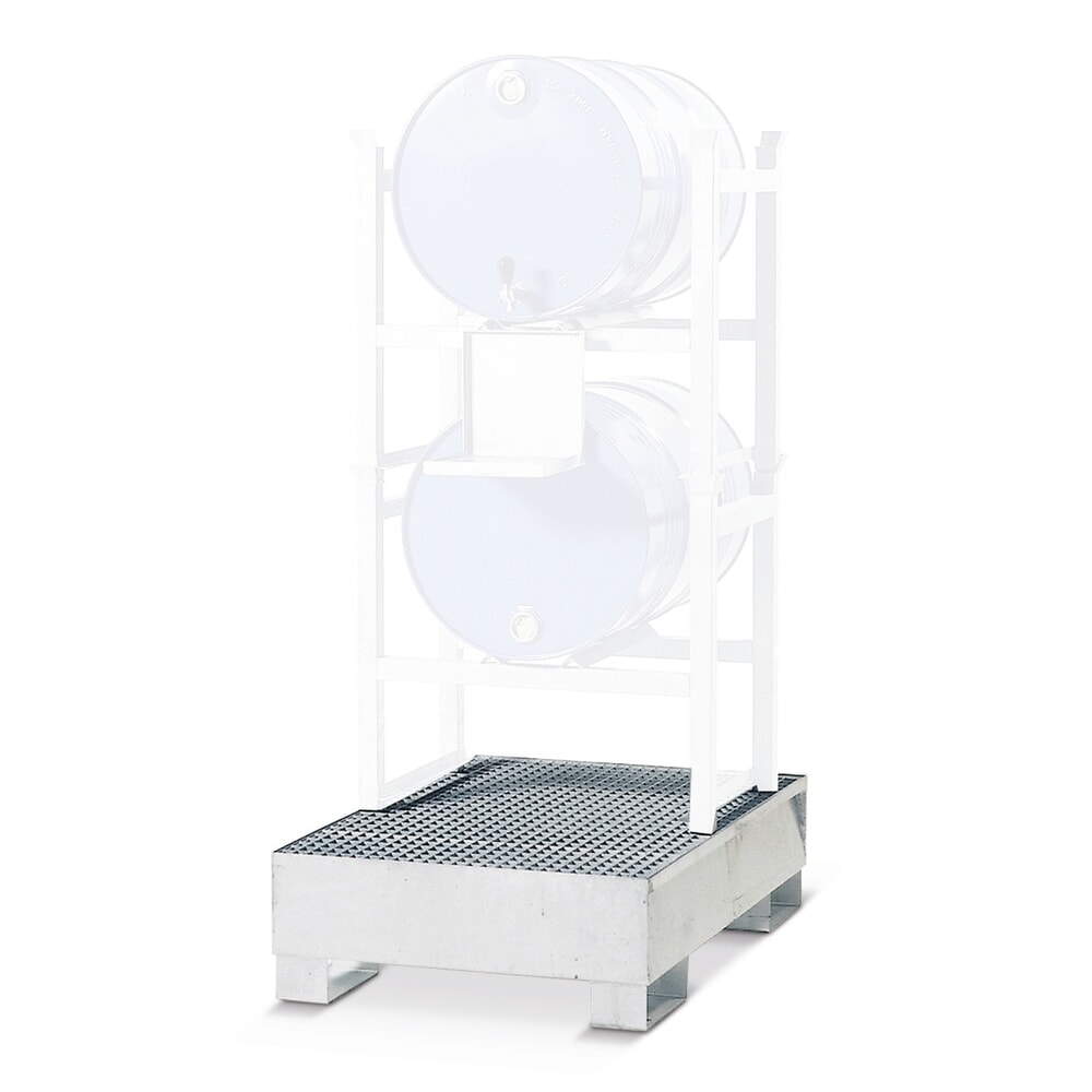 Illustration du produit: Bac de rétention pour tablette de rayonnage asecos® en acier, pour rayonnages à fûts, accessible par dessous, H x l x P 325 x 1 340 x 850 mm