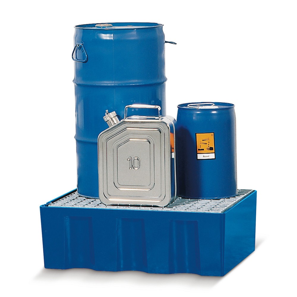 Illustration du produit: asecos® bac de rétention en polyéthylène (PE) pour fûts de 60 litres, H x l x P 235 x 725 x 525 mm, grille en acier