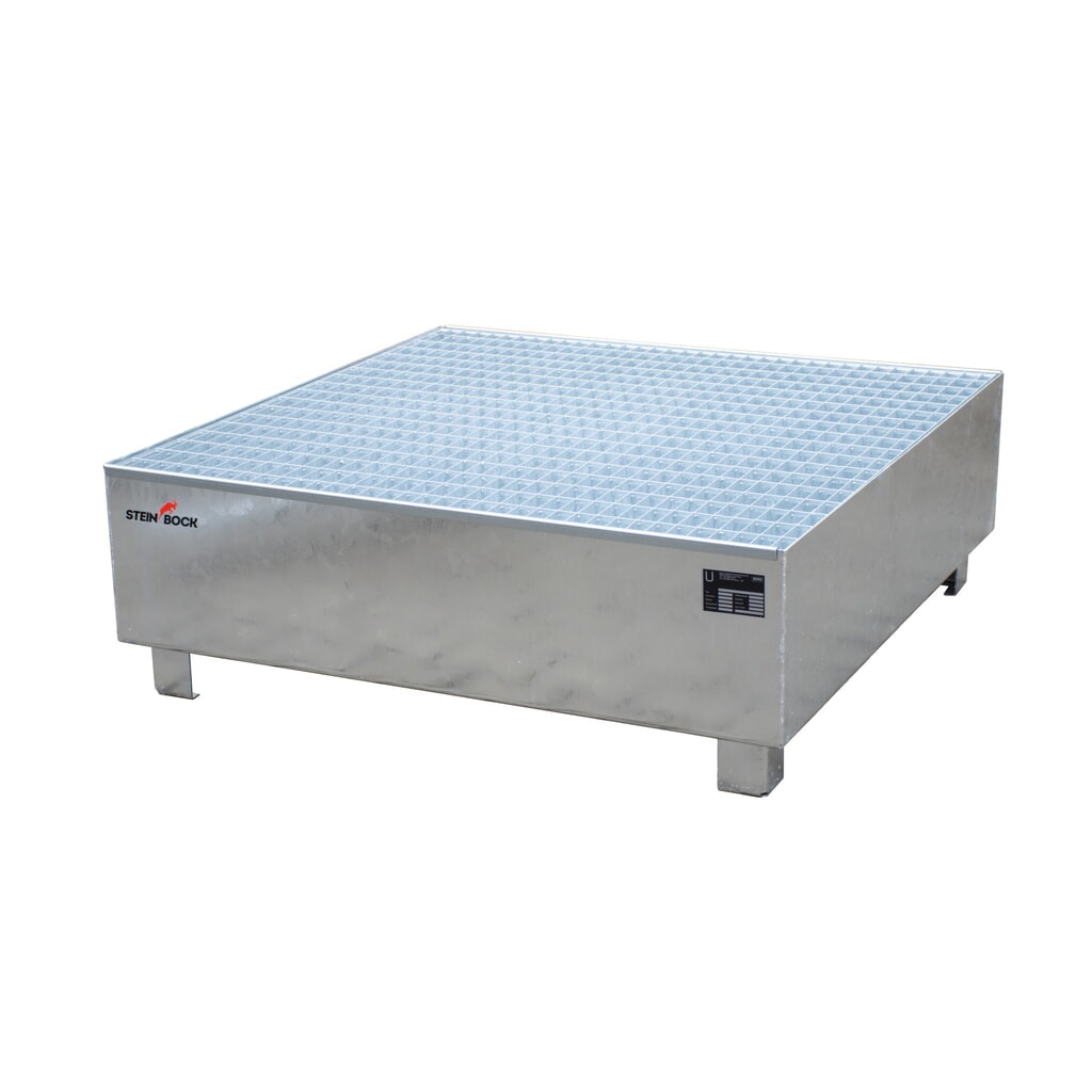 Steinbock® bac de rétention , 4 x 200 l, H x l x P 415 x 1 200 x 1 200 mm, grille incluse, galvanisé à chaud Illustration du produit: Steinbock® bac de rétention , 4 x 200 l, H x l x P 415 x 1 200 x 1 200 mm, grille incluse, galvanisé à chaud