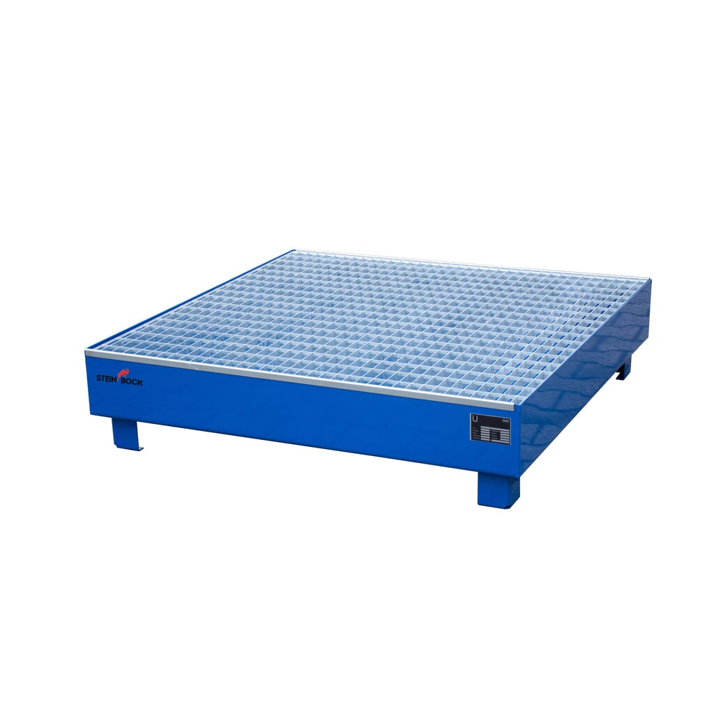 Steinbock® bac de rétention , 4 x 200 l, H x l x P 285 x 1 200 x 1 200 mm, grille incluse, bleu Illustration du produit: Steinbock® bac de rétention , 4 x 200 l, H x l x P 285 x 1 200 x 1 200 mm, grille incluse, bleu