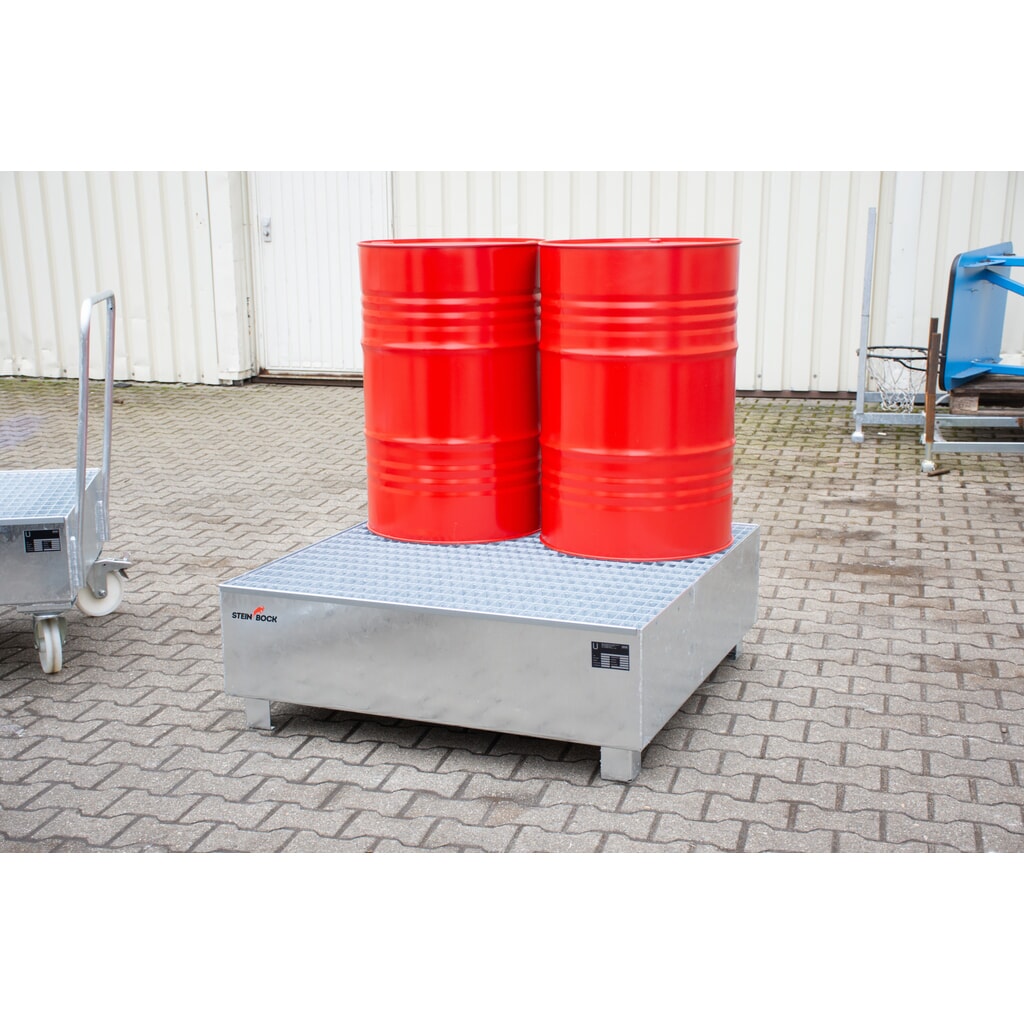 Steinbock® bac de rétention , 4 x 200 l, H x l x P 415 x 1 200 x 1 200 mm, grille incluse, galvanisé à chaud N° de l'image du produit 4 : Steinbock® bac de rétention , 4 x 200 l, H x l x P 415 x 1 200 x 1 200 mm, grille incluse, galvanisé à chaud