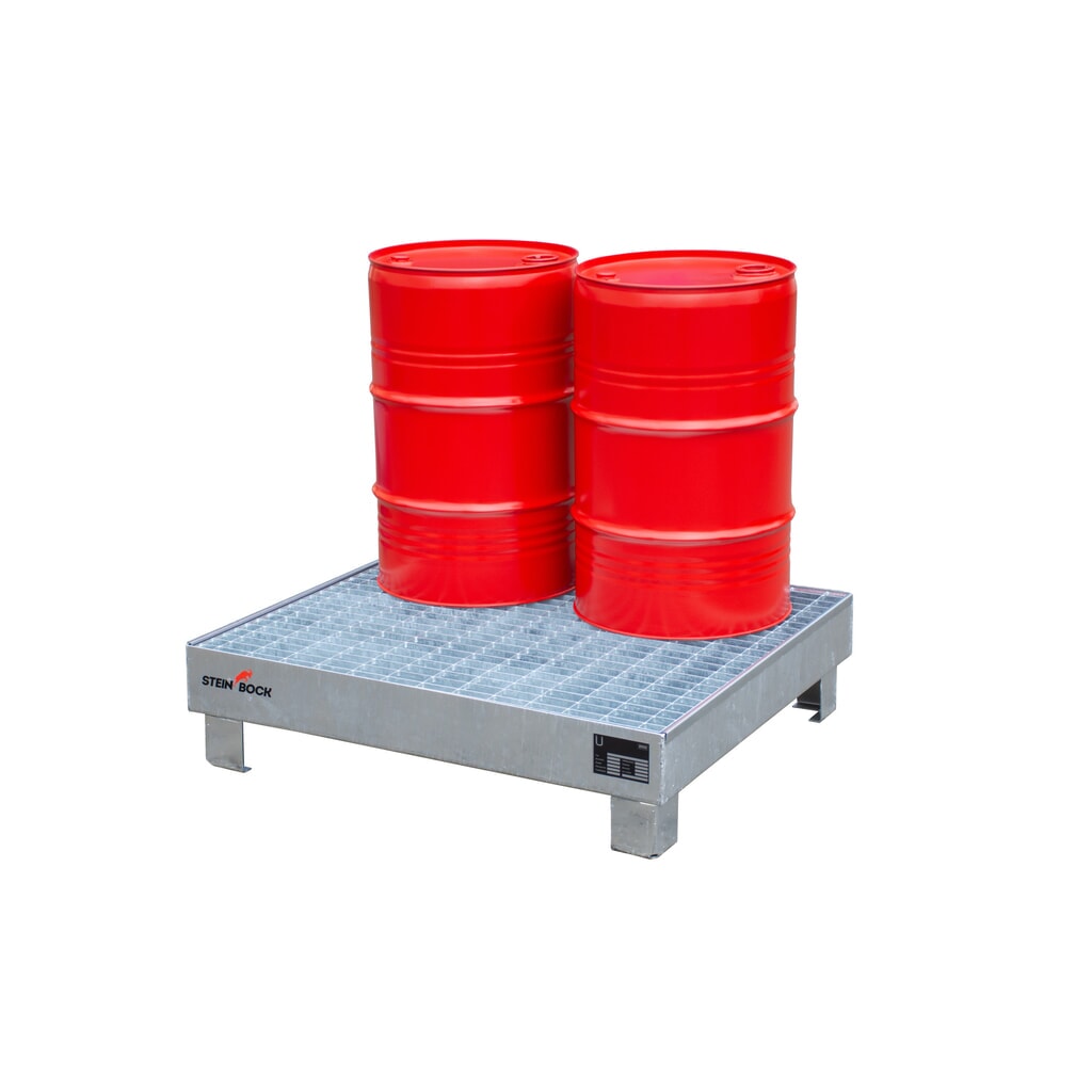 Steinbock® bac de rétention pour 4 x fûts de 60 litres, avec grille, galvanisé à chaud N° de l'image du produit 4 : Steinbock® bac de rétention pour 4 x fûts de 60 litres, avec grille, galvanisé à chaud