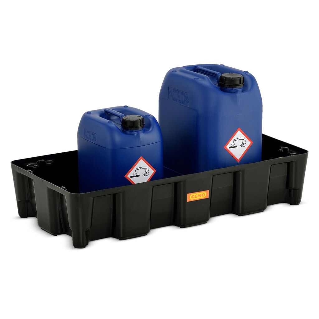 Bac labo modulaire CEMO en PE pour le stockage de petits contenants, volume de rétention 35 l N° de l'image du produit 2 : Bac labo modulaire CEMO en PE pour le stockage de petits contenants, volume de rétention 35 l