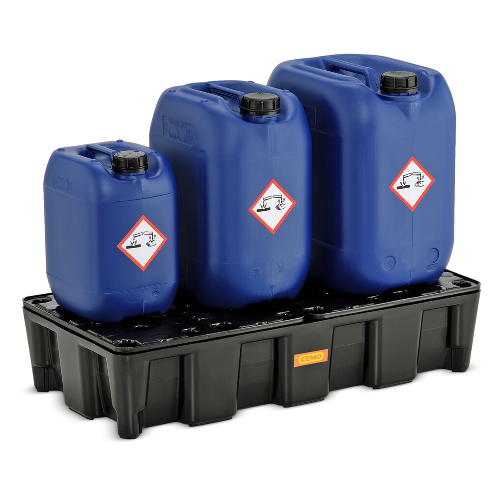 N° de l'image du produit 3 : Bac labo modulaire CEMO en PE pour le stockage de petits contenants, volume de rétention 35 l, avec caillebotis en PE