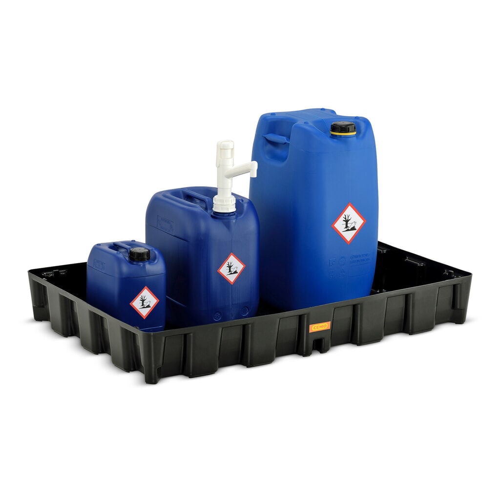 Bac labo modulaire CEMO en PE pour le stockage de petits contenants, volume de rétention 120 l N° de l'image du produit 2 : Bac labo modulaire CEMO en PE pour le stockage de petits contenants, volume de rétention 120 l