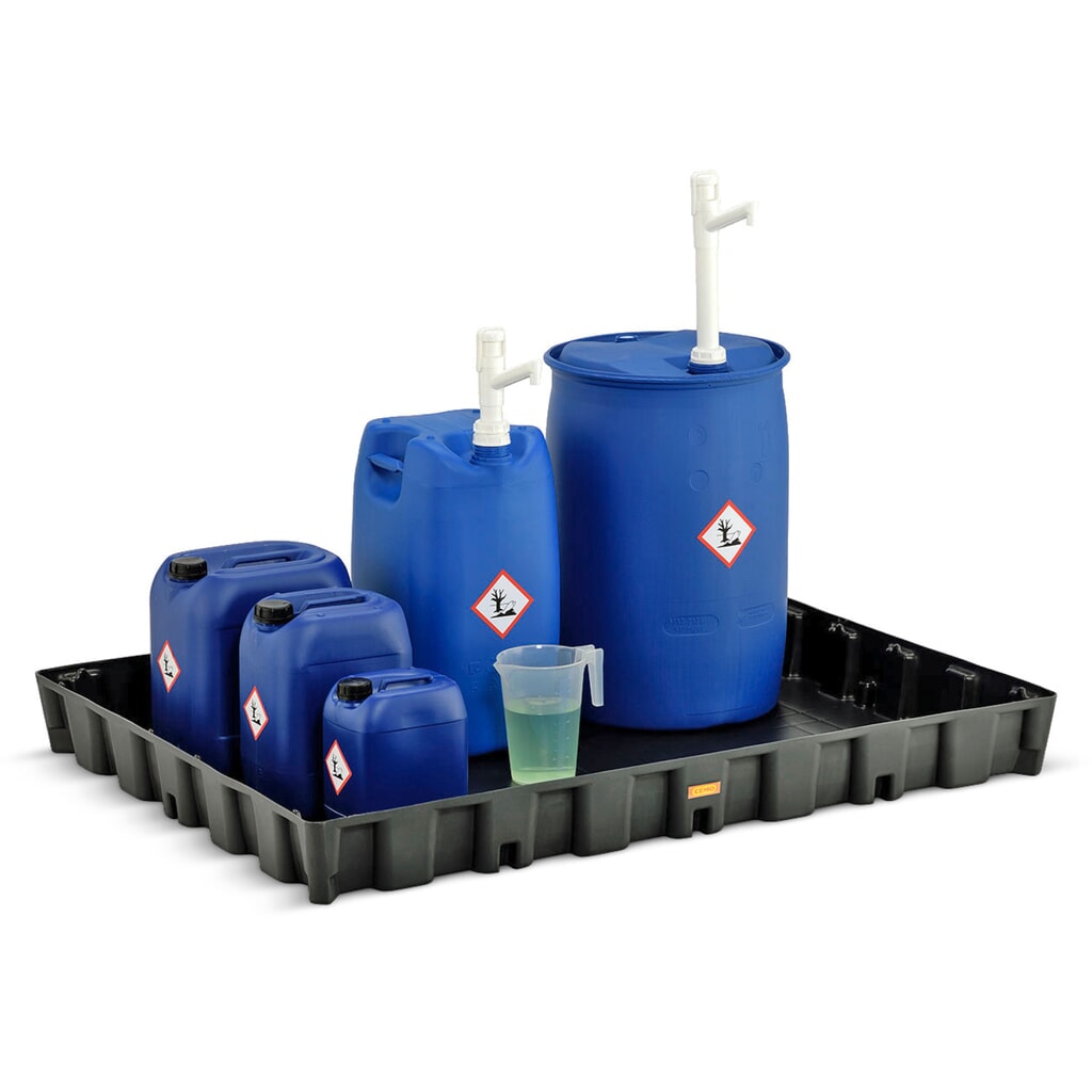 Bac labo modulaire CEMO en PE pour le stockage de petits contenants, volume de rétention 250 l N° de l'image du produit 3 : Bac labo modulaire CEMO en PE pour le stockage de petits contenants, volume de rétention 250 l