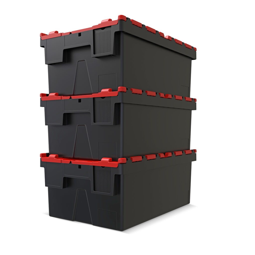 N° de l'image du produit 7 : Alpha Eurobox en regranulés de PP avec couvercle basculant et rabattable, noir/rouge, 56 litres, haut. x larg. x prof. 310 x 600 x 400 mm