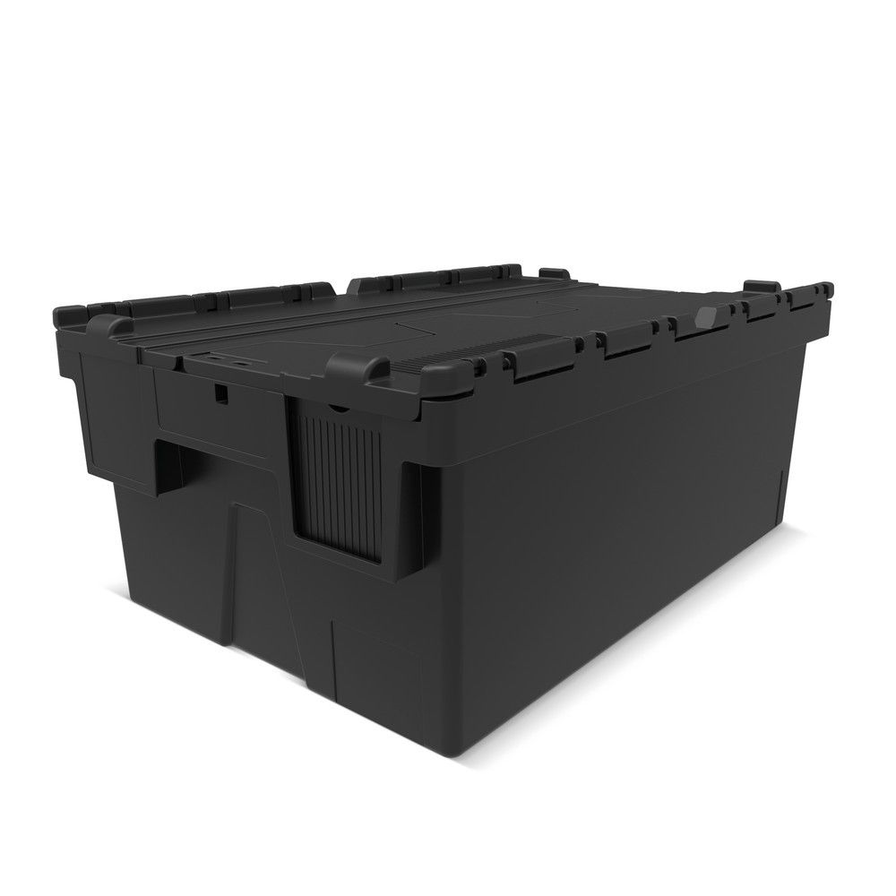 Illustration du produit: Alpha Eurobox en regranulés de PP avec couvercle basculant et rabattable, noir, 40 litres, haut. x larg. x prof. 250 x 600 x 400 mm
