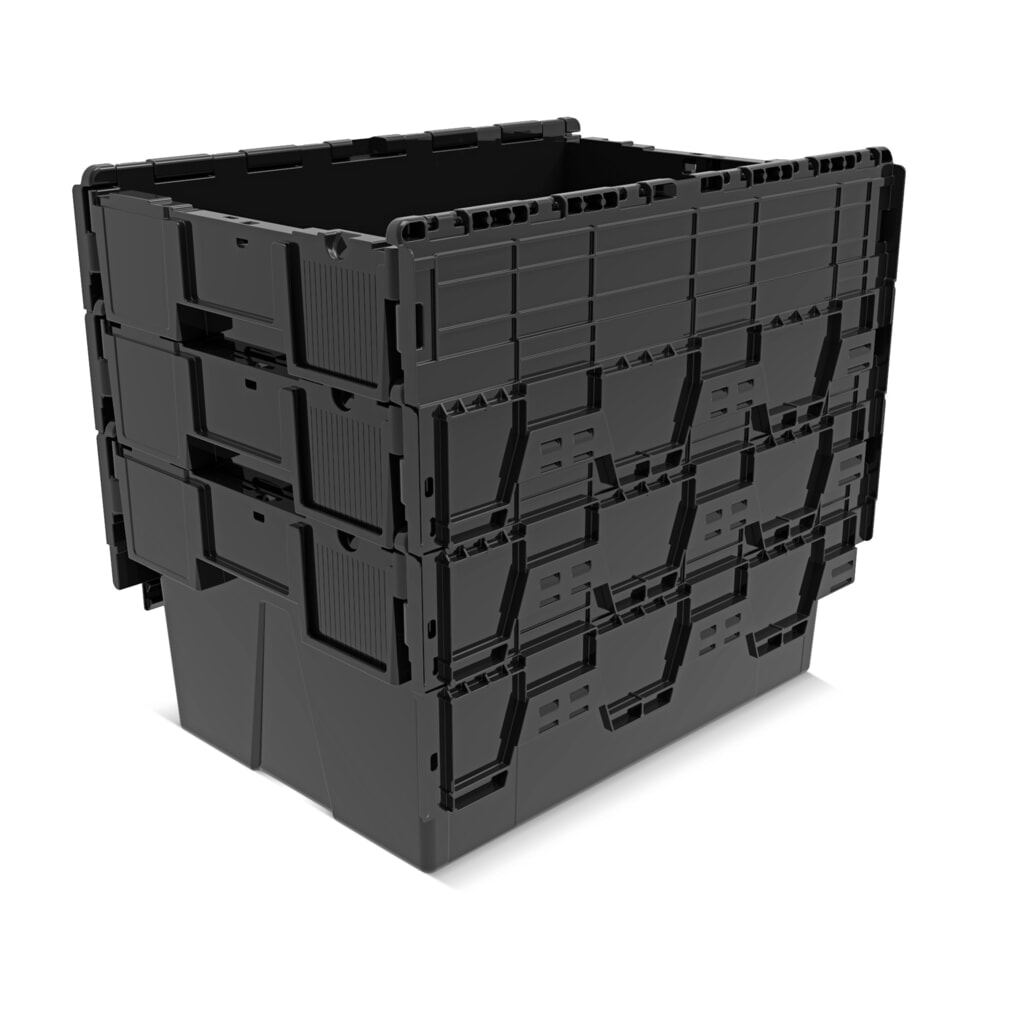 Alpha Eurobox en regranulés de PP avec couvercle basculant et rabattable, noir, 56 litres, haut. x larg. x prof. 310 x 600 x 400 mm N° de l'image du produit 8 : Alpha Eurobox en regranulés de PP avec couvercle basculant et rabattable, noir, 56 litres, haut. x larg. x prof. 310 x 600 x 400 mm