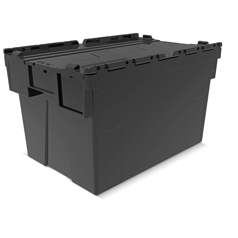Illustration du produit: Alpha Eurobox en regranulés de PP avec couvercle basculant et rabattable, noir, 65 litres, haut. x larg. x prof. 365 x 600 x 400 mm