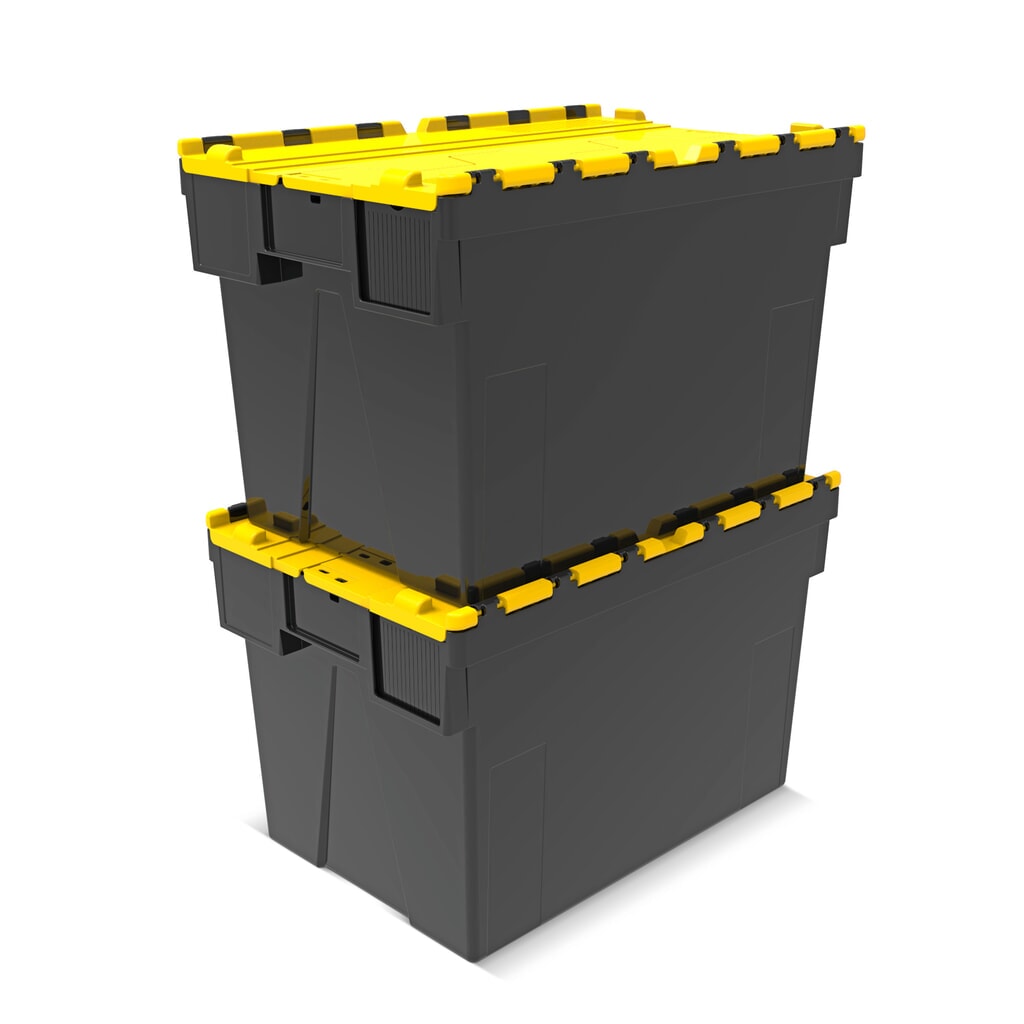 Alpha Eurobox en regranulés de PP avec couvercle basculant et rabattable, noir/jaune, 77 litres, haut. x larg. x prof. 400 x 600 x 400 mm N° de l'image du produit 7 : Alpha Eurobox en regranulés de PP avec couvercle basculant et rabattable, noir/jaune, 77 litres, haut. x larg. x prof. 400 x 600 x 400 mm