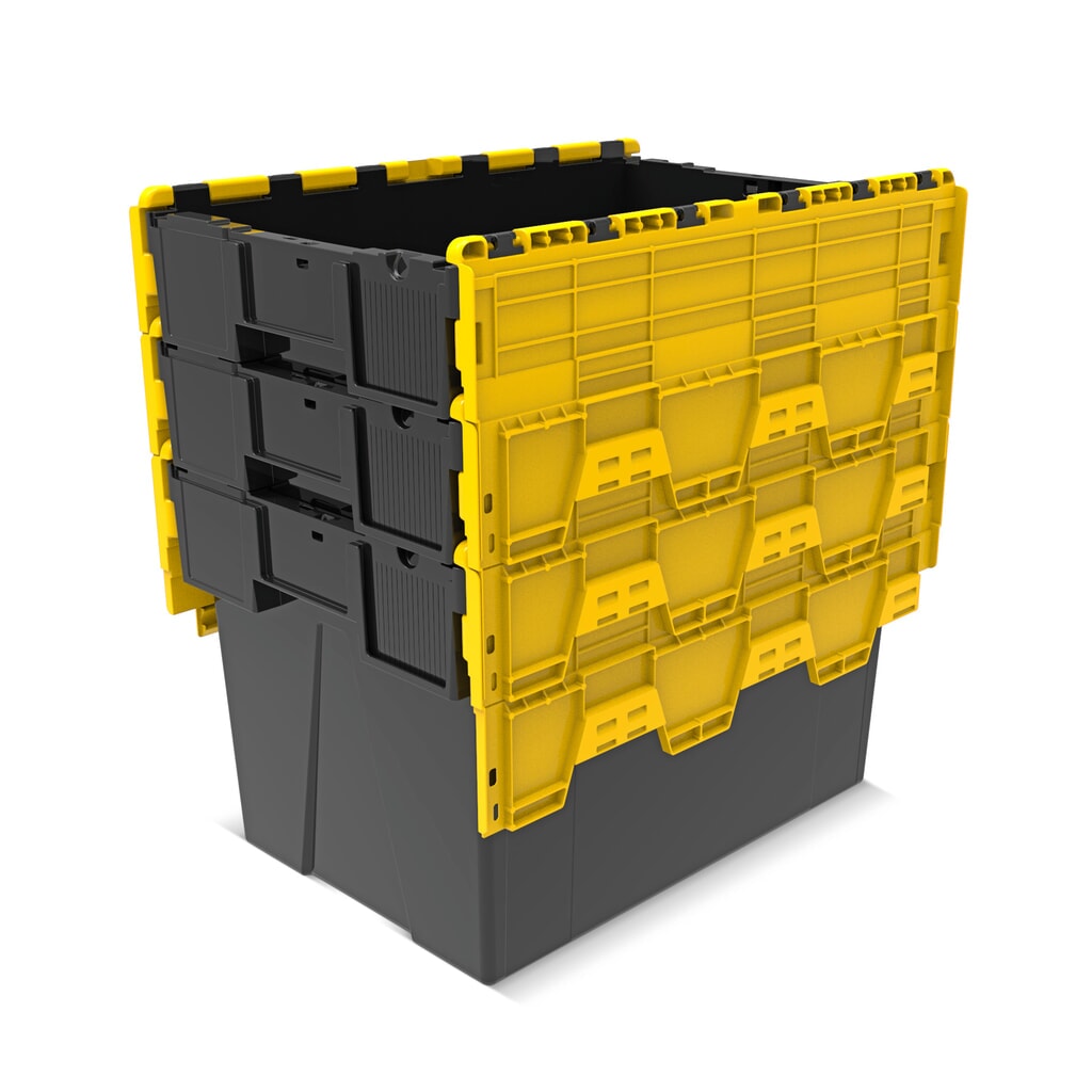 Alpha Eurobox en regranulés de PP avec couvercle basculant et rabattable, noir/jaune, 77 litres, haut. x larg. x prof. 400 x 600 x 400 mm N° de l'image du produit 8 : Alpha Eurobox en regranulés de PP avec couvercle basculant et rabattable, noir/jaune, 77 litres, haut. x larg. x prof. 400 x 600 x 400 mm