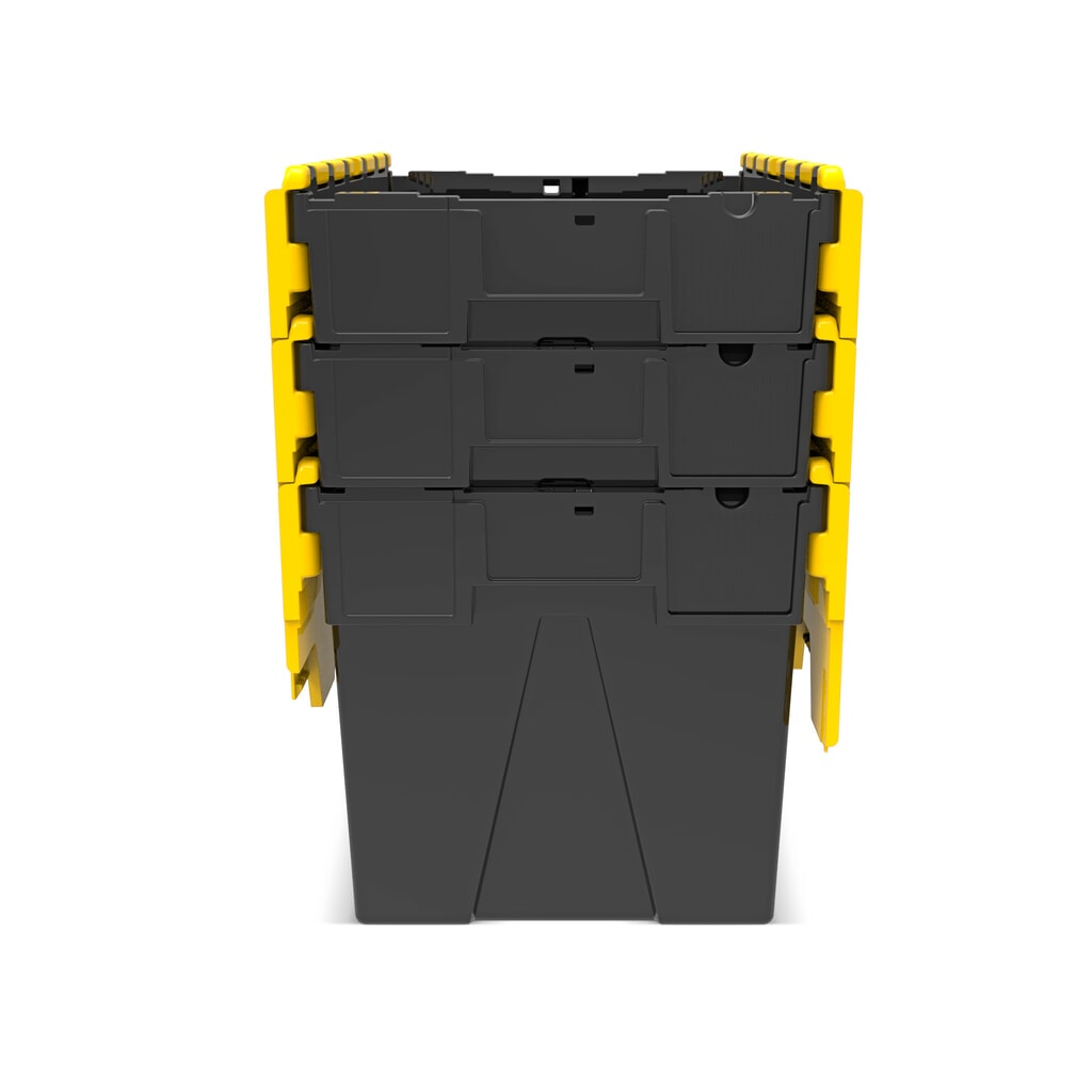 N° de l'image du produit 9 : Alpha Eurobox en regranulés de PP avec couvercle basculant et rabattable, noir/jaune, 77 litres, haut. x larg. x prof. 400 x 600 x 400 mm